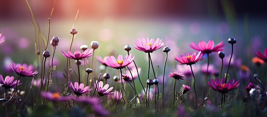 Wall Mural - Meadow flowers on blurred natural background