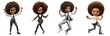 Group of 3D cartoon character afro hair business woman ceo boss freelancer manager overjoyed excited happy cool fun celebrating, Full body isolated on white and transparent background