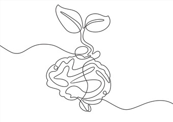 Wall Mural - Brain with Sprout Continuous One Line Drawing Business Concept. Idea Concept Contour Illustration for Business Design.