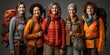 © 22_monkeyzzz - Portrait of happy female travelers with backpacks and sportswear. Generative AI