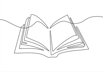 Wall Mural - Single one line drawing of open text book for study. Back to school minimalist, education concept. Continuous simple line draw style design graphic vector illustration