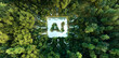 © malp - Abstract icon representing the environmental of Ai in the form of a pond with a Ai symbol in the middle of a beautiful untouched jungle. 3d rendering.