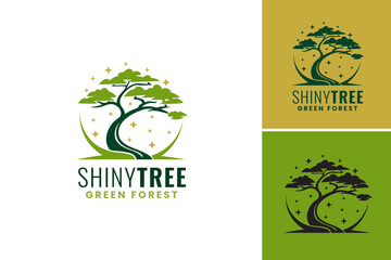 Wall Mural - Shiny Tree Green Forest Logo: This design asset features a vibrant and glossy tree symbolizing growth and nature. It is perfect for businesses related to environmental conservation