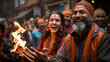 A Lohri procession with people singing and dancing in the streets