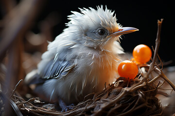 Poster - A tiny newly hatched bird with downy feathers still clinging to its body.  