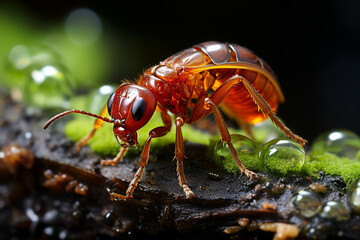 Poster - A tiny baby insect, like a mantis or a beetle, breaking out of its egg.  