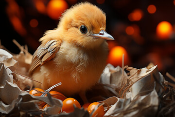 Aufkleber - A close-up of a baby bird using its beak to peck through the eggshell. 