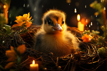 Aufkleber - A touching scene of a Duck on as its hatchling emerges from eggs.  