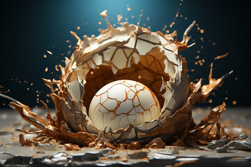 Fototapete - A picture of a cracked bird's eggshell, symbolizing the emergence of new life and the pursuit of freedom. 