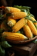 Aufkleber - A display of freshly harvested corn cobs at a bustling farmer's market, exuding the essence of local produce.  