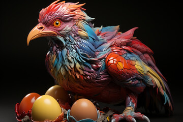 Poster - An imaginative artwork crafted from eggshells, depicting a creature mid-hatch in a creative and unconventional manner. 