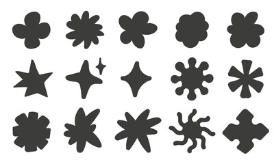 Wall Mural - Hand drawn shapes set. Doodle brutalist forms collection. Black color stars and flowers