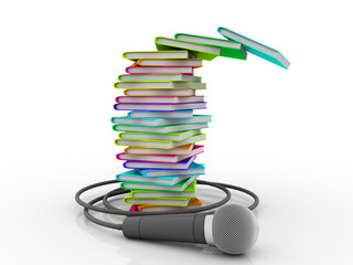 Poster - 3d rendering students education book with mic