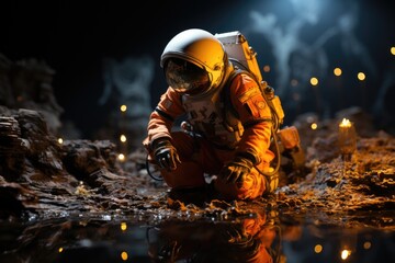 Wall Mural - little astronaut on another planet. Generative AI