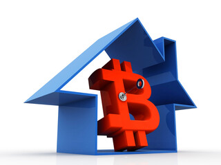 Poster - 3d illustration bitcoin sign currency with home

