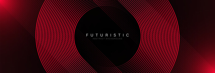 Red geometric abstract background. Futuristic glowing red geometric lines design. Modern gradient rounded lines pattern. Suit for banner, brochure, flyer, cover, presentation, web. Vector illustration