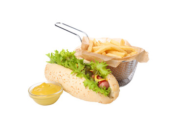 Wall Mural - PNG,hot dog with fries, isolated on white background