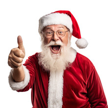 Ho-ho-ho Party Time Concept. Aged Mature Playful Emotion, Surprise Showing Thumb Isolated On A Transparent Background.