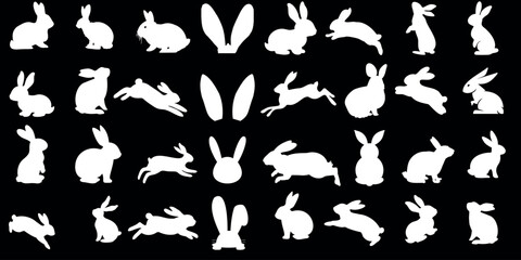Wall Mural - Rabbit, bunny, hare vector illustration set, perfect for Easter, spring, nature designs. Showcasing different poses and angles: jumping, sitting, standing, running, hopping, leaping, crouching