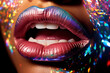 Girl's lips with fantastic light speckles - psychedelic trip concept