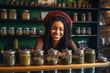 Smiling girl, owner of cannabis dispensary or coffee shop