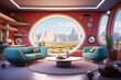 Video conference futuristic living room, zoom background, Generative AI