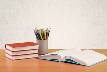 Canvas Print - Study concept, school desk with stationery and books