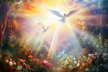 the concept of ``garden of eden'' that appears in the old testament ``genesis''. a dove in the sky o
