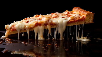 Wall Mural - Juicy piece of delicious Italian pizza, melted cheese dripping down, pizza with vegetables