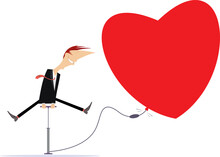 Fall In Love. Funny Man Inflates A Heart.
Cartoon Young Man Inflates A Heart With Pump. Heart Symbol. Concept Illustration

