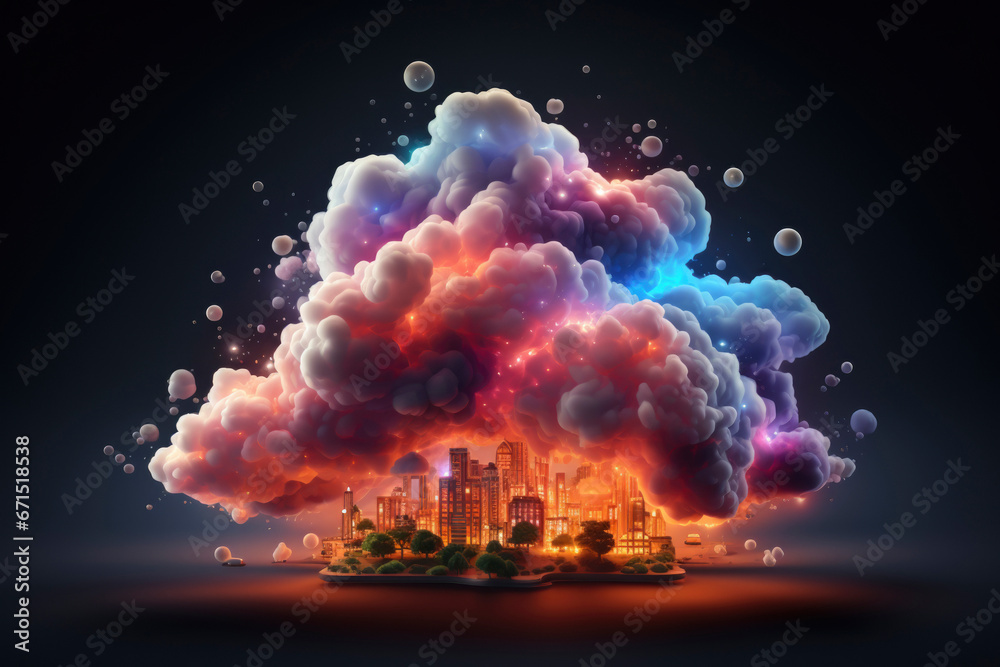 Cloud computing concept. Smart city wireless internet communication ...