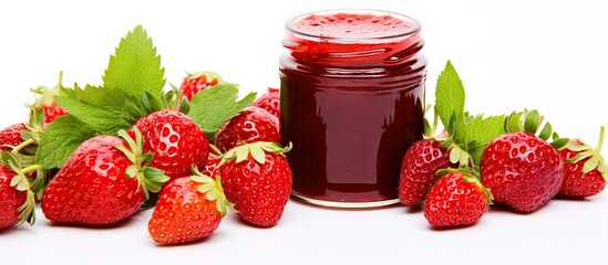 Wall Mural - White isolated background with fresh strawberries and strawberry jam