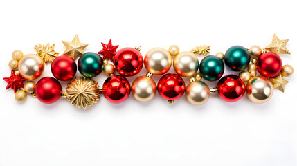 border with fir branches, gold, red, green balls, lights isolated on transparent background. pine, x