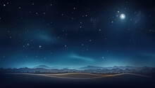 Camel At Night In Desert With Stars, Ramadan Concept