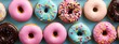 Donuts texture isolated on pink background. Bright seamless pattern.