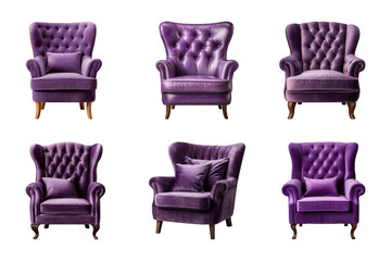 Sticker - Comfortable purple armchair collection isolated on a transparent background. Interior element