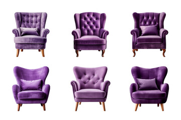 Sticker - Comfortable purple armchair collection isolated on a transparent background. Interior element