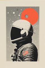 Wall Mural - vintage style illustration of a space astronaut. abstract science fiction poster or banner