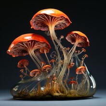 A Group Of Mushrooms In A Glass Vase