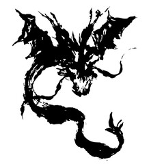  龍・ドラゴンの墨絵風イラスト素材　ベクター