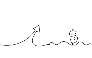 Wall Mural - Abstract continuous lines arrows with dollar drawing on white as background. Vector