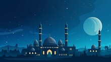 Blue Great Cartoon Mosque Illustration
