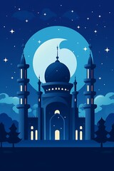 Wall Mural - blue great cartoon mosque illustration