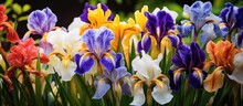 Various Iris Hues In June Garden