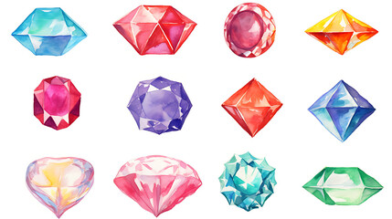 Watercolor Set of diamond elements collection clipart . generative ai