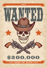 Wall Mural - Wanted retro style banner or poster with crossed pistols vector illustration.