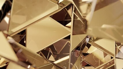 Poster - A modern background with a gold polygonal shape. A geometric golden surface rendered in abstract 3D. Animated background with golden reflecting crystals.
