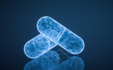 Sticker - Capsules with blue technology structure, 3d rendering.