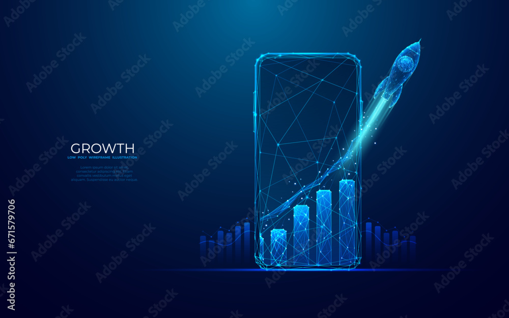 Abstract launch rocket with growth graph chart on a smartphone screen ...