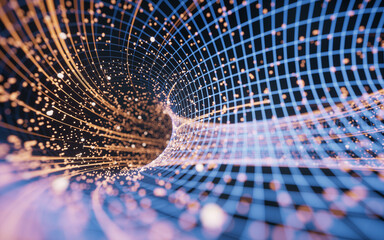 Poster - Flowing digital lines with cyberspace background, 3d rendering.